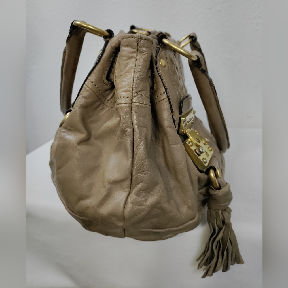 JUICY COUTURE Taupe Leather Satchel Shoulder Bag Handbag - Picture 4 of 12